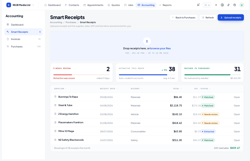 Accounting & Smart Receipts in the Systemise product interface