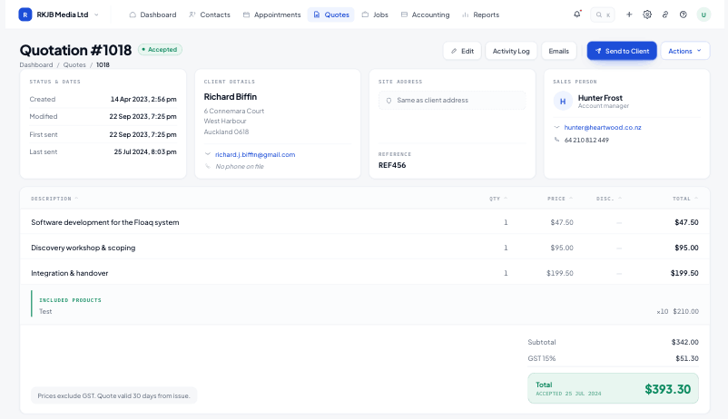 Quoting in the Systemise product interface